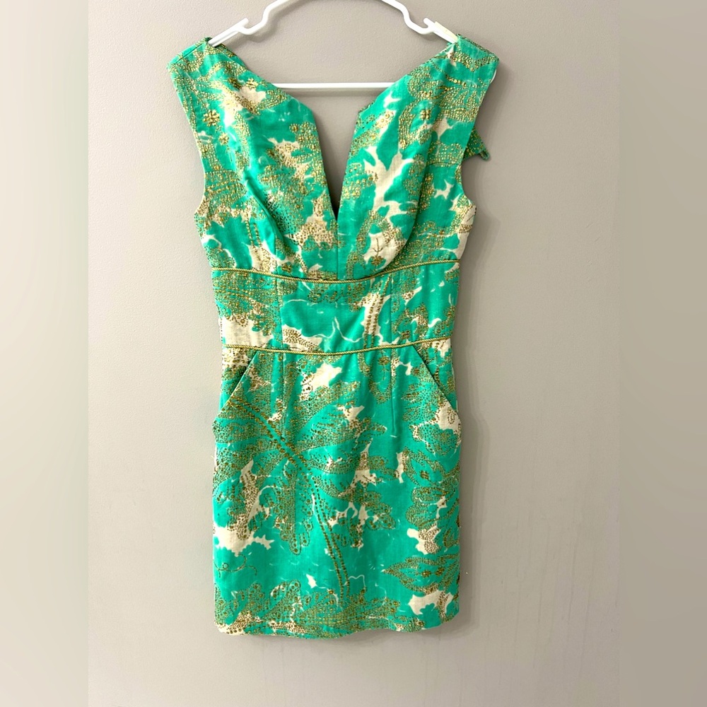 Vintage Milly of New York green and gold dress